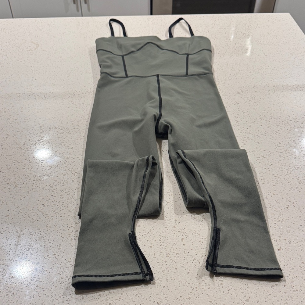 We Wore What Olive Green Athleisure Jumpsuit
